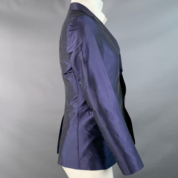 EMPORIO ARMANI Size 34 Regular Metallic Blue Silk Blend Shantung Sport Coat - Picture 2 of 8